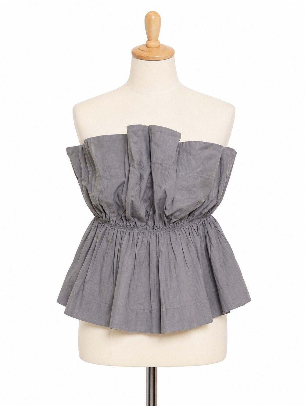 Strapless Ruffled Peplum Top in Light Blue/Gray